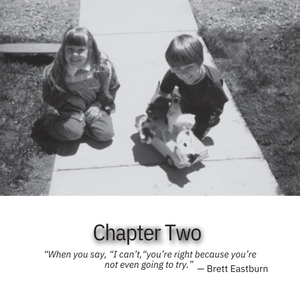Motivational quote from Brett Eastburn's book about self-doubt and effort from Chapter 2.